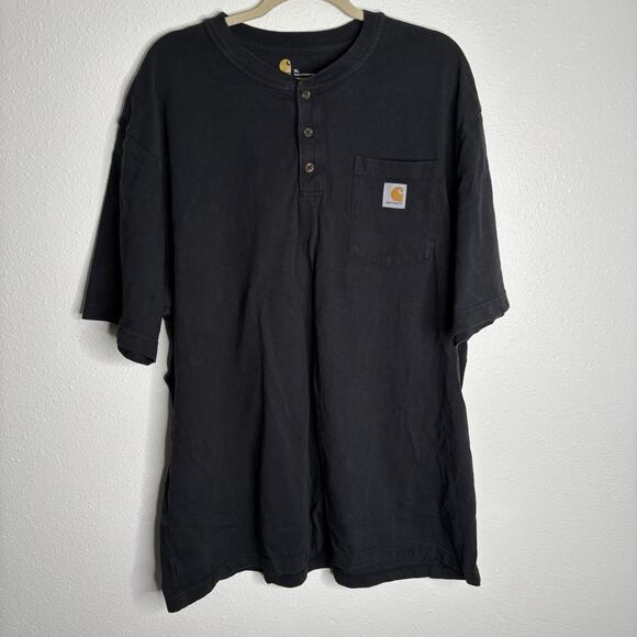 Carhartt Shirt Mens XL Black‎ Henley Short Sleeve Pocket Work Original Fit - Picture 1 of 6